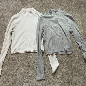 white and grey turtleneck long sleeves